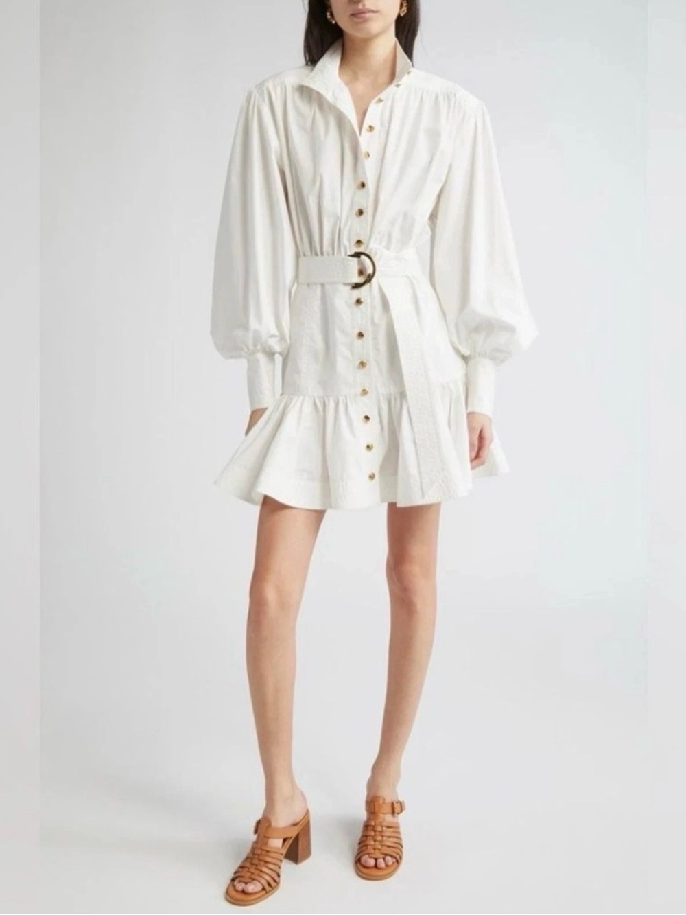 Zimmermann Belted Long Sleeve Cotton Utility Minidress - Picture 2 of 11